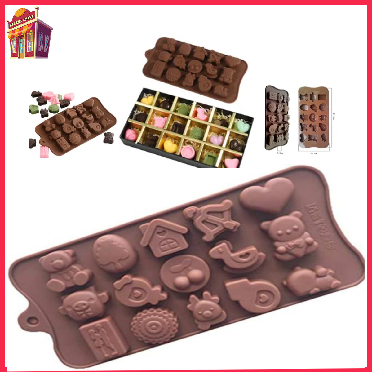 Freshware CB-610BR 15-Cavity Silicone Tiered Square Chocolate, Candy and Gummy Mold
